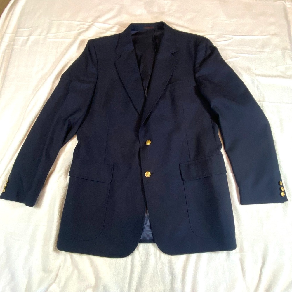 Vintage Navy Blazer Sport‎ Coat Mens 44L Gold Button Captains Jacket Old Money